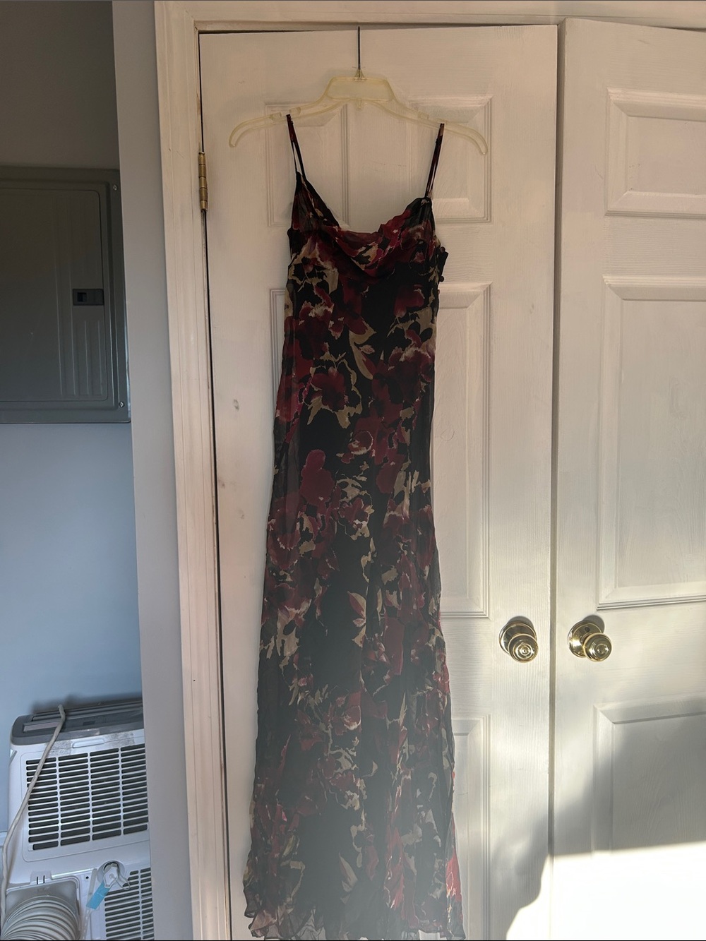 Floral Slip Maxi Dress in Burgundy and Black